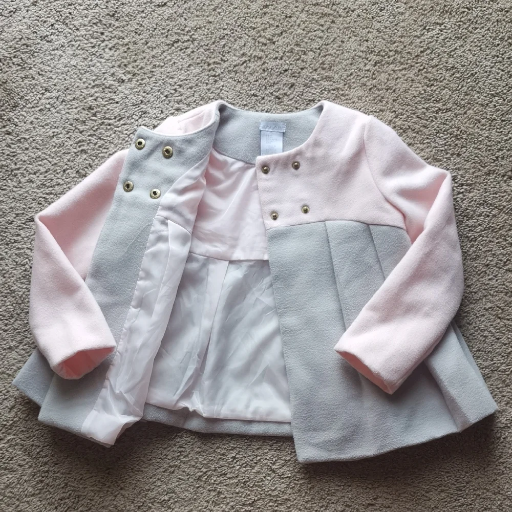 Tahari Pink and Gray Pea Coat Cozy Elegance